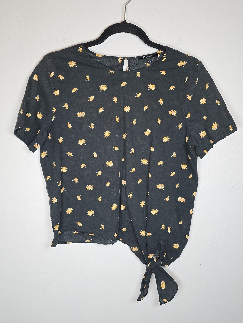 Madewell Women's Boho Floral Cotton Top Short Sleeve Sm Cottagecore Black Chic